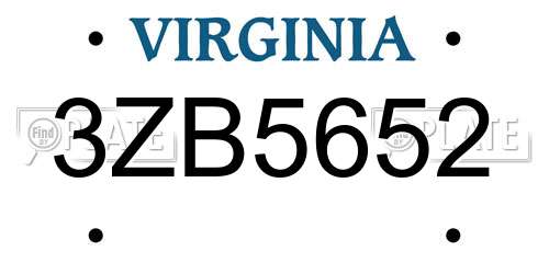 3ZB5652 Virginia License Plate