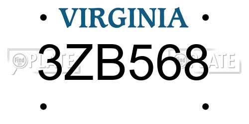 3ZB568 Virginia License Plate