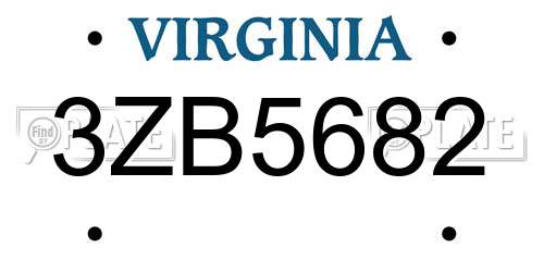 3ZB5682 Virginia License Plate