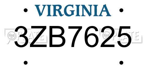 3ZB7625 Virginia License Plate