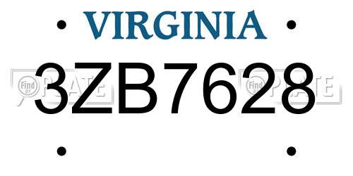 3ZB7628 Virginia License Plate