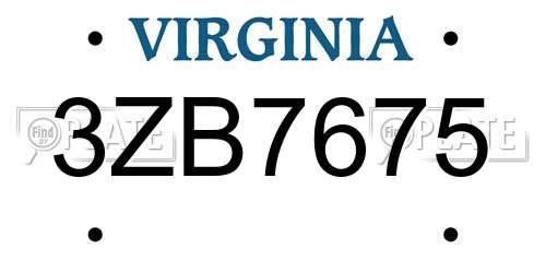 3ZB7675 Virginia License Plate