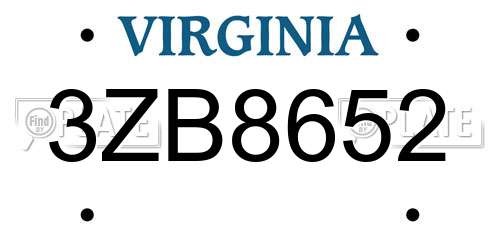 3ZB8652 Virginia License Plate
