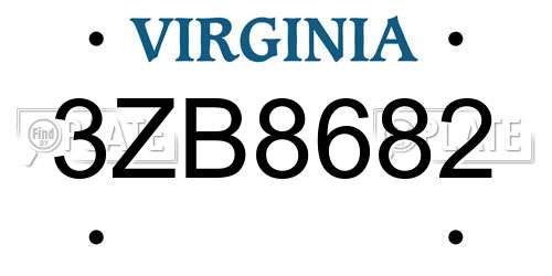 3ZB8682 Virginia License Plate