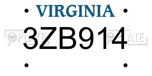 3ZB914 Virginia License Plate