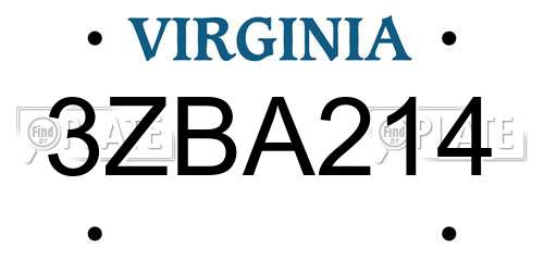 3ZBA214 Virginia License Plate