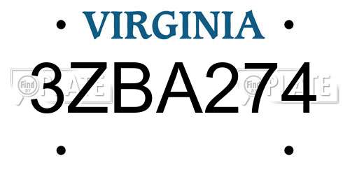 3ZBA274 Virginia License Plate
