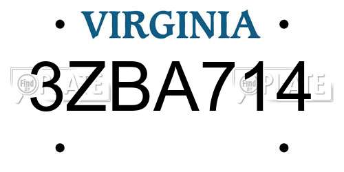 3ZBA714 Virginia License Plate
