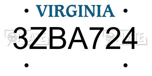 3ZBA724 Virginia License Plate