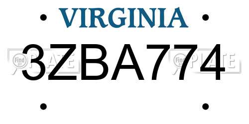 3ZBA774 Virginia License Plate