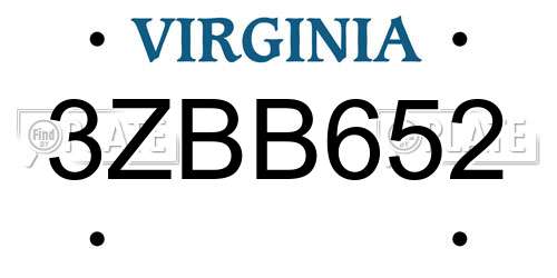 3ZBB652 Virginia License Plate