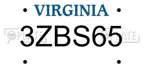 3ZBS65 Virginia License Plate