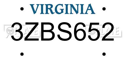 3ZBS652 Virginia License Plate