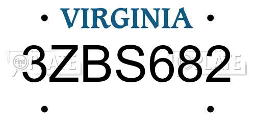 3ZBS682 Virginia License Plate