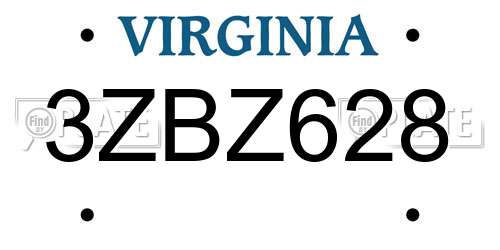 3ZBZ628 Virginia License Plate