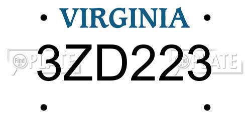 3ZD223 Virginia License Plate