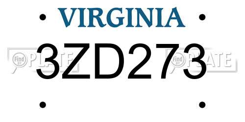 3ZD273 Virginia License Plate