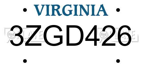 3ZGD426 Virginia License Plate