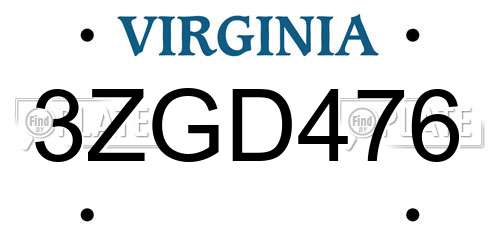 3ZGD476 Virginia License Plate