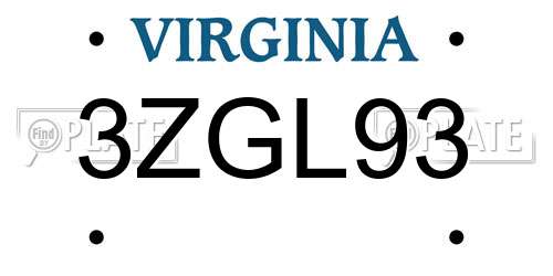 3ZGL93 Virginia License Plate