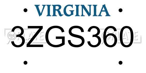 3ZGS360 Virginia License Plate