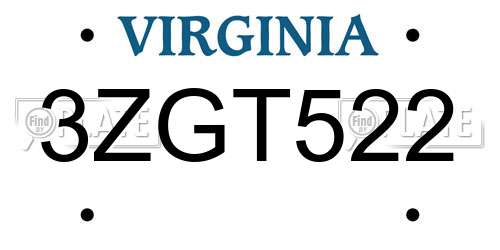 3ZGT522 Virginia License Plate
