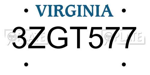 3ZGT577 Virginia License Plate