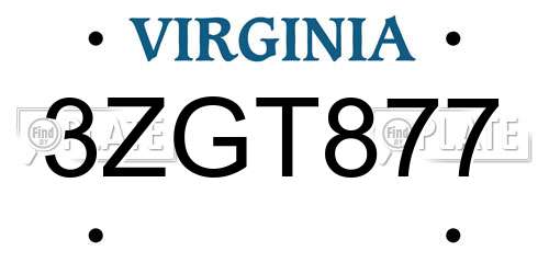 3ZGT877 Virginia License Plate