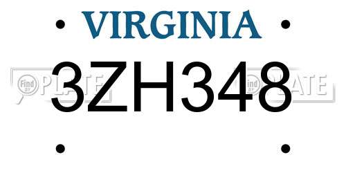3ZH348 Virginia License Plate