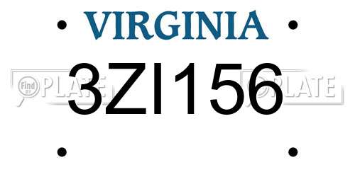 3ZI156 Virginia License Plate
