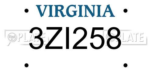 3ZI258 Virginia License Plate