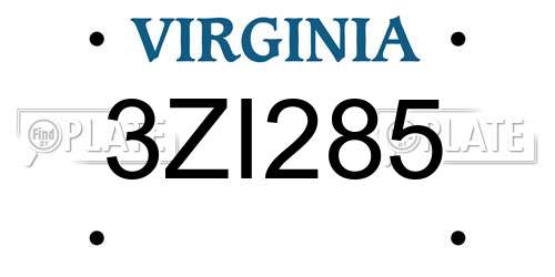 3ZI285 Virginia License Plate
