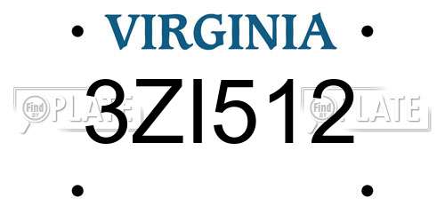 3ZI512 Virginia License Plate