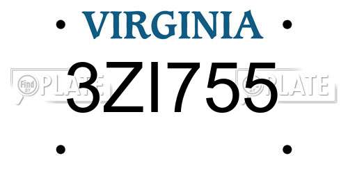 3ZI755 Virginia License Plate
