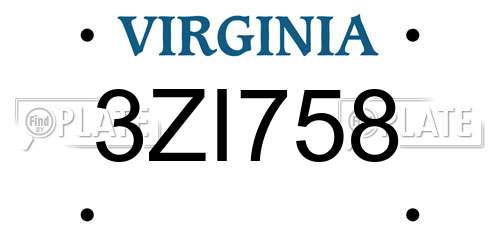 3ZI758 Virginia License Plate