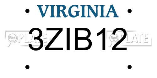 3ZIB12 Virginia License Plate