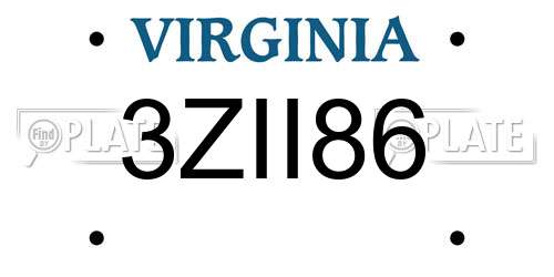 3ZII86 Virginia License Plate