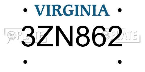 3ZN862 Virginia License Plate