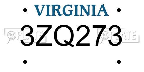 3ZQ273 Virginia License Plate