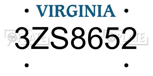 3ZS8652 Virginia License Plate
