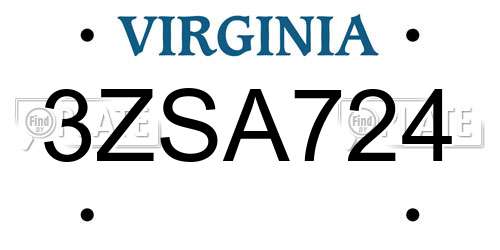 3ZSA724 Virginia License Plate