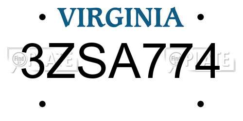 3ZSA774 Virginia License Plate