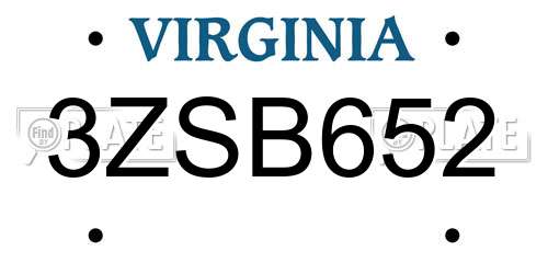 3ZSB652 Virginia License Plate