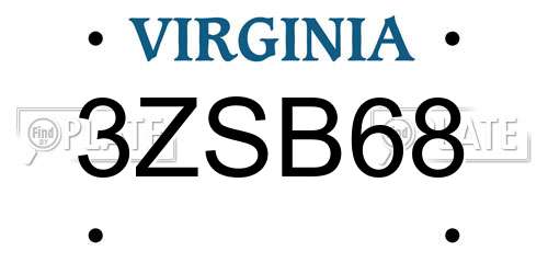 3ZSB68 Virginia License Plate