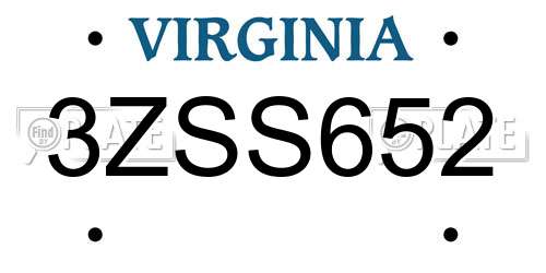 3ZSS652 Virginia License Plate