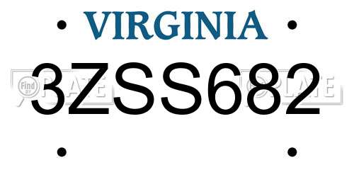3ZSS682 Virginia License Plate