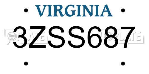 3ZSS687 Virginia License Plate
