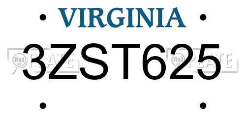 3ZST625 Virginia License Plate