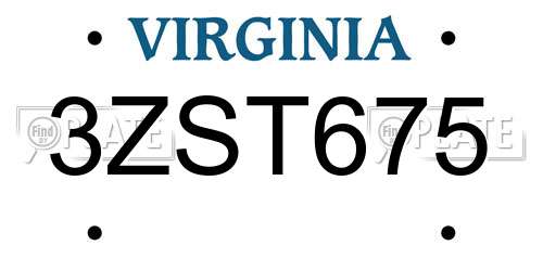3ZST675 Virginia License Plate