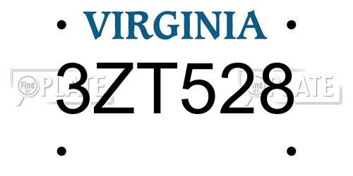 3ZT528 Virginia License Plate